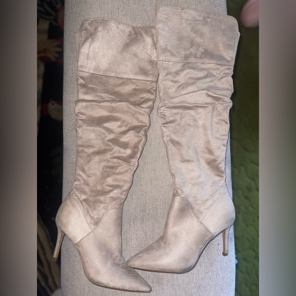 Jessica Simpson Taupe Suede Over The Knee Boots Slouchy Stiletto Heel 8
